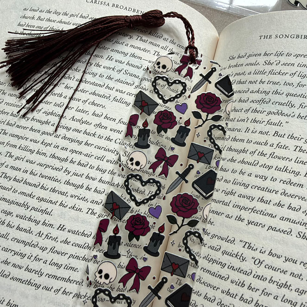 Gothic Romance Clear Bookmark with Tassel – Dark Academia & Romantasy Book Mark