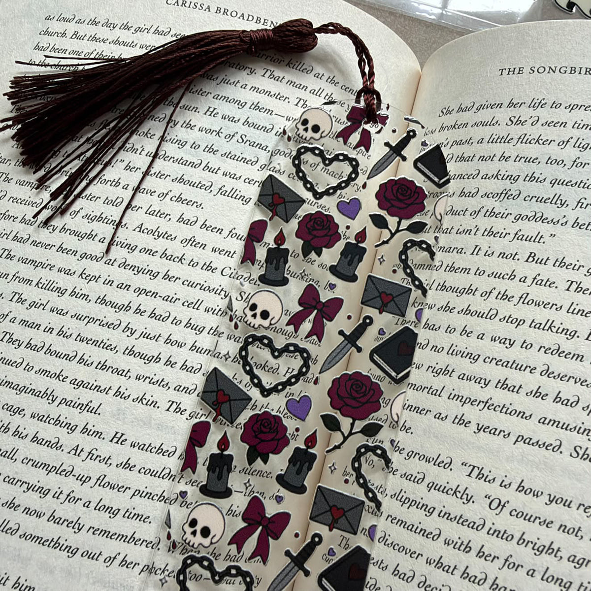 Gothic Romance Clear Bookmark with Tassel – Dark Academia & Romantasy Book Mark