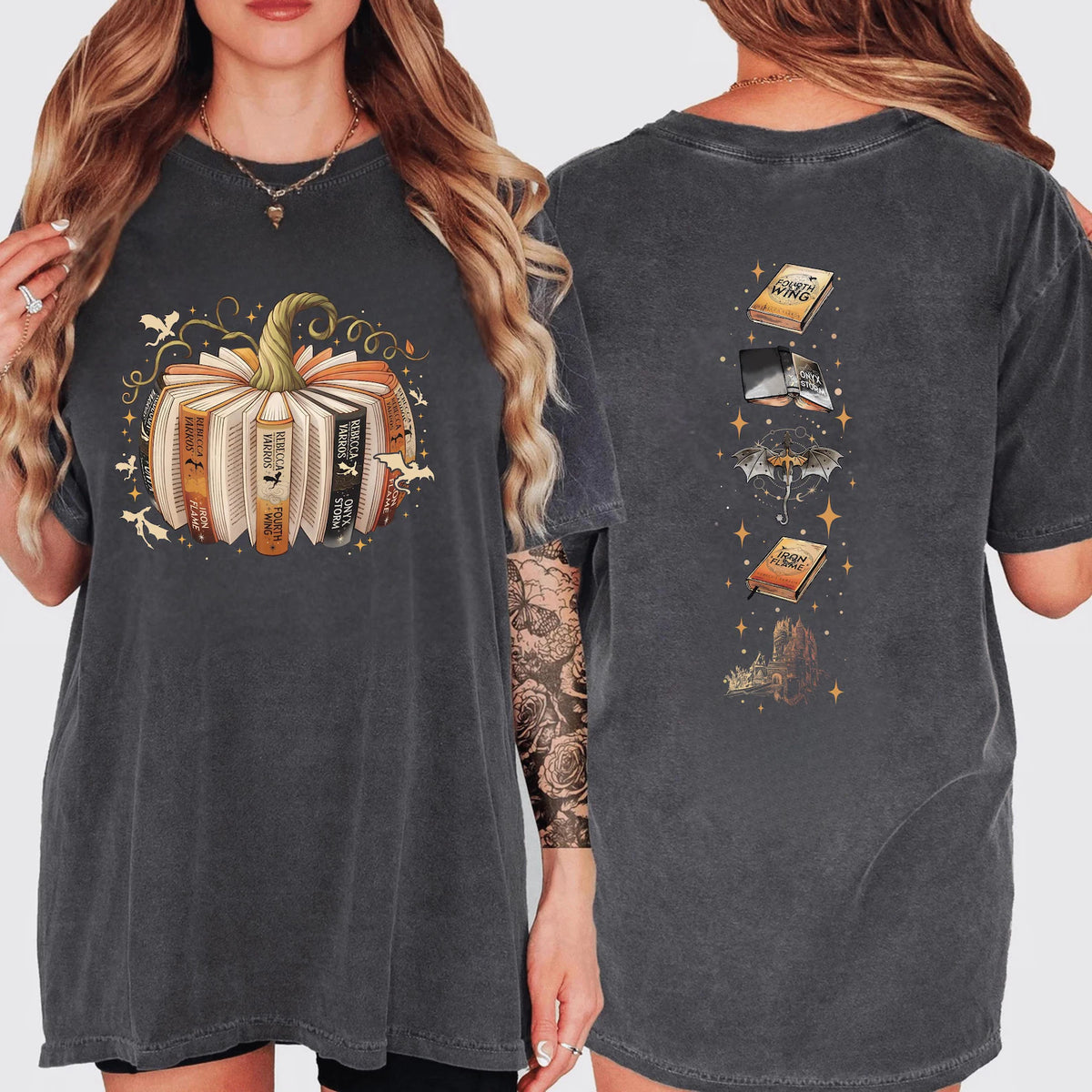 Cozy Fantasy Bookish Pumpkin T-Shirt | Fourth Wing Inspired Comfort Colors Tee
